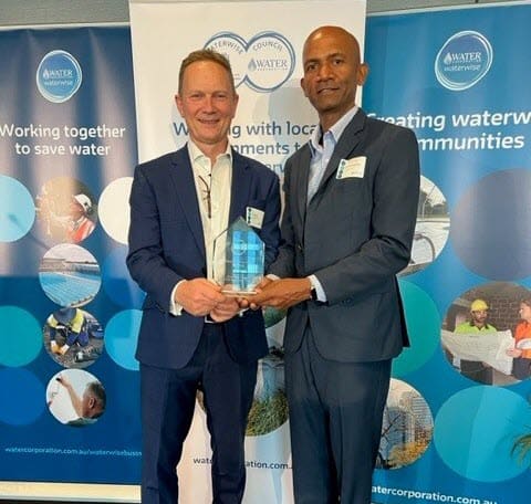 Exchange Tower Platinum Waterwise award - Tim Boden and Sam Godawitharana